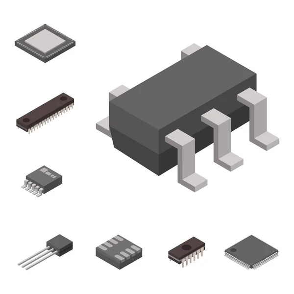 Microchip computer isometrische chip technologie processor circuit elektronisch bestuur moederbord informatie systeem vectorillustratie. — Stockvector