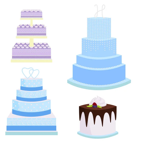 Trouwdag voedsel illustratie vector taart taart snoep dessert bakkerij plat eenvoudige stijl bruiloft gebakken. — Stockvector