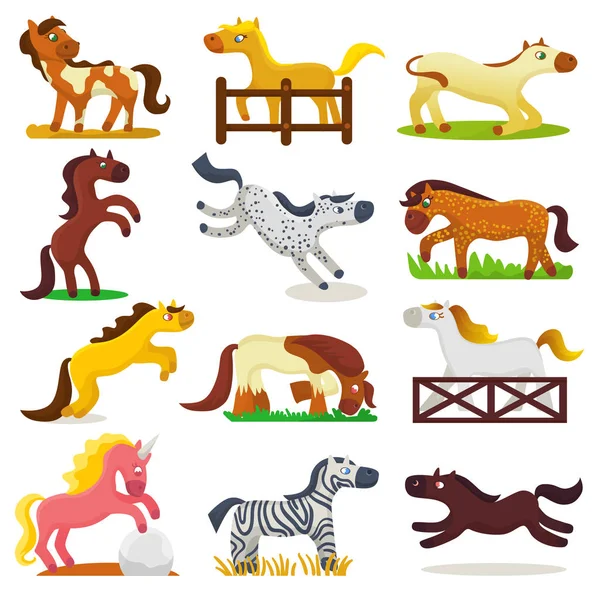 Cartoon horse vector cute animal of horse-breeding or kids equestrian and horsey or equine stallion illustration childly animalistic horsy set of pony zebra character isolated on background