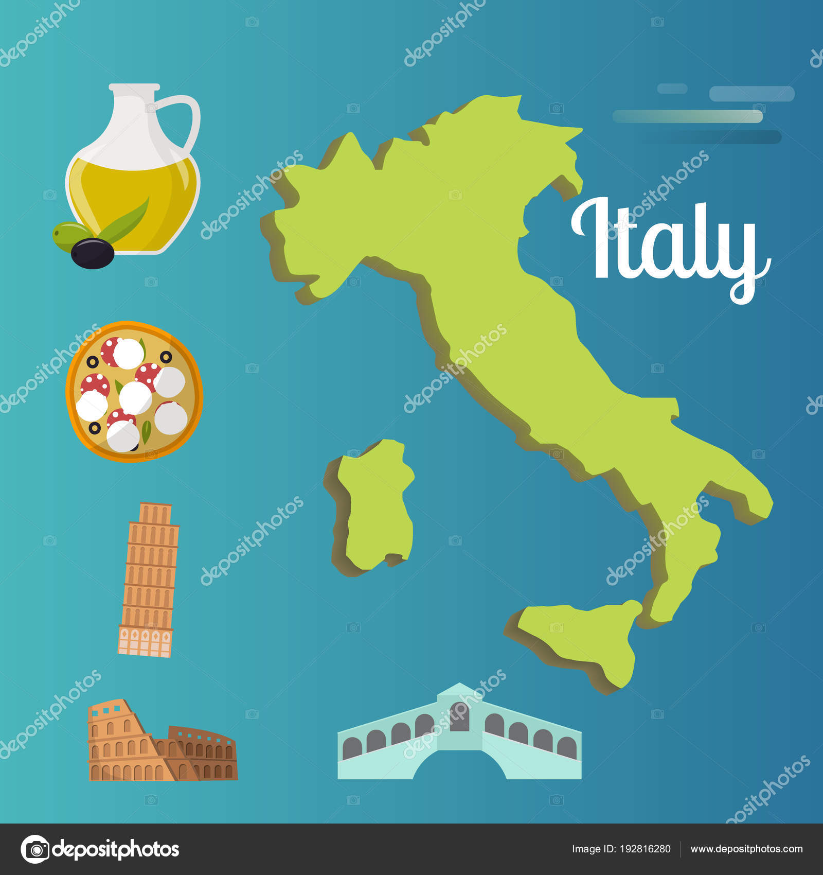 italy travel map vector attraction tourist symbols sightseeing world