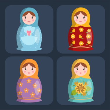 Matreshka karakter oyun elbise ve çiftlik korkuluk bez-bebek vektör çizim bebek oyuncak