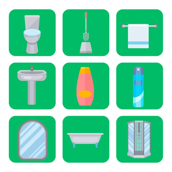 Equipo de baño icono inodoro cuarto de baño limpio estilo plano ilustración higiene diseño . — Vector de stock