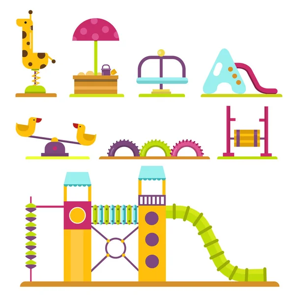 Дитячий ігровий майданчик дитячий садок розваги дитячий ігровий парк місця активного відпочинку гойдалки обладнання іграшка Векторні ілюстрації — стоковий вектор