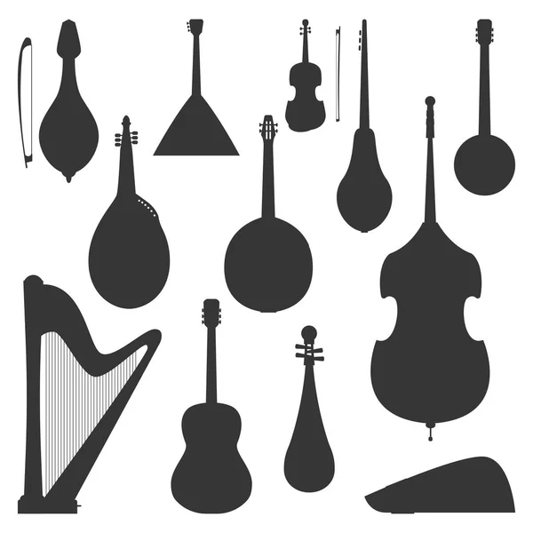 Stringed dreamed musical instruments silhouette classical orchestra art sound tool and acoustic symphony fiddle wooden equipment vector illustration — Stock Vector