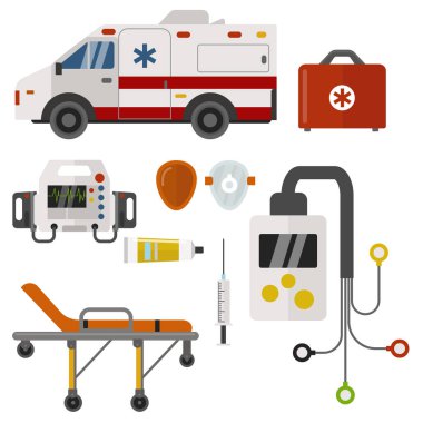 Ambulans simgeler Tıp Sağlık Acil hastaneye acil eczane tıbbi destek sağlık görevlisi tedavi vektör çizim