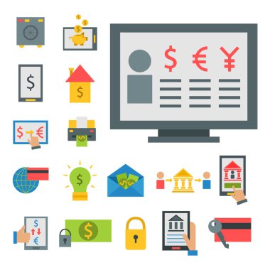 İşyeri vektör çizim düz stilde bankacılık online ödeme yöntemleri teyit Finans mobil ödeme.