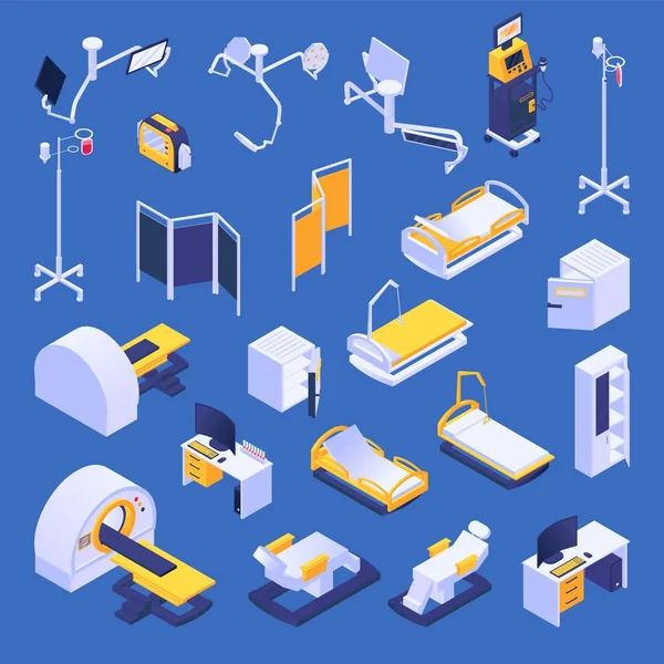 Medical equipment, hospital or clinic healthcare vector illustration isometric set. — 스톡 벡터