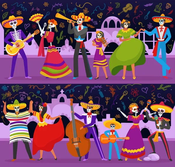 Fiesta mexicana Día de Muertos festival de celebración de personas vector ilustración . — Vector de stock