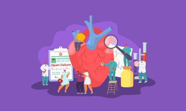 Kalp yetmezliği, hasta ve doktor ekibi, tıbbi bakım vektörü çizimi konsepti..