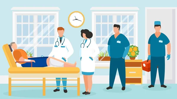 Gruppo di medici visita paziente in ospedale reparto vettoriale illustrazione . — Vettoriale Stock