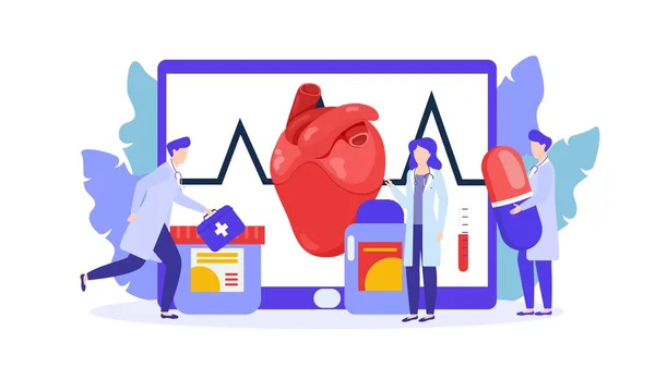 Traitement cardiaque par équipe de médecins, illustration vectorielle de thérapie médicamenteuse isolée . — Image vectorielle
