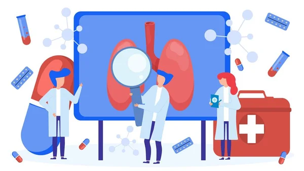 Esame dei polmoni e trattamento da parte dei medici persone squadra illustrazione vettoriale isolato . — Vettoriale Stock