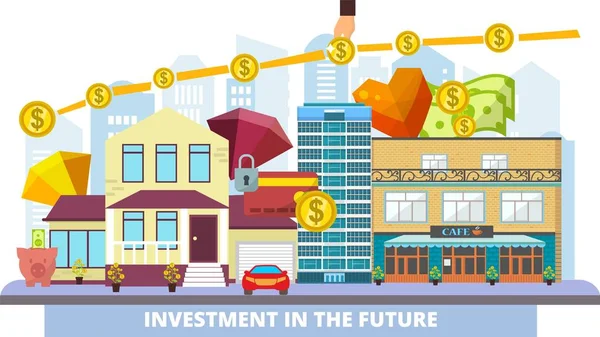 Negocios de inversión en la propiedad, bienes raíces con un precio creciente en la ilustración de vectores futuros . — Archivo Imágenes Vectoriales