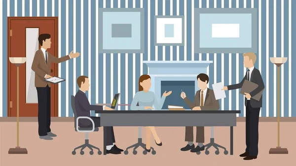 Reunião de grupo de empresários e trabalho em equipe em ilustração vetorial de sala de escritório . — Vetor de Stock