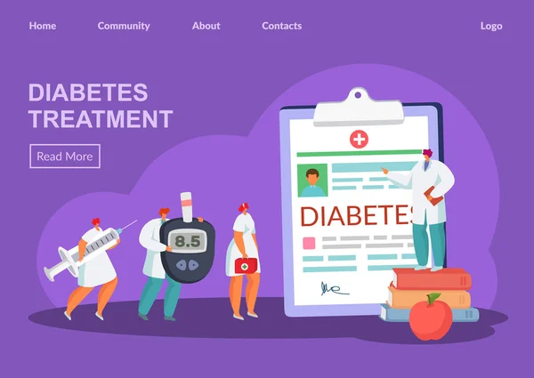 Site web d'illustration vectorielle de concept de traitement du diabète, page internet . — Image vectorielle