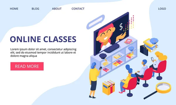 Aprender on-line, aulas de grupo para estudar pessoas página web site ilustração vetorial . — Vetor de Stock