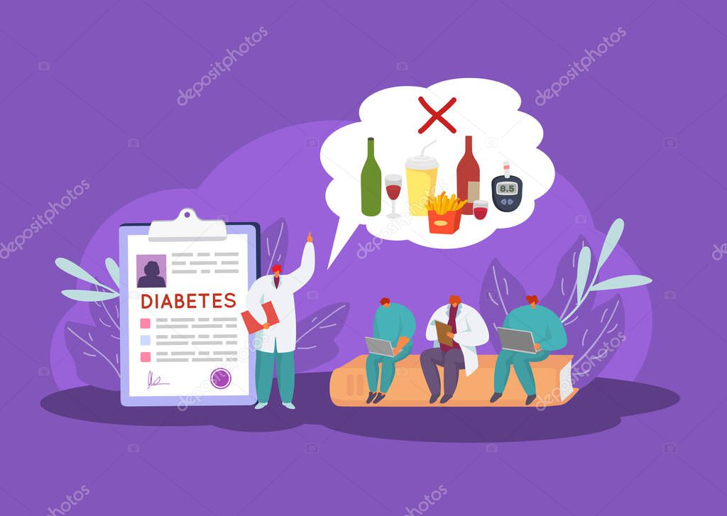 Diabetes treatment, doctor prohibit unhealthy food for patient vector illustration.
