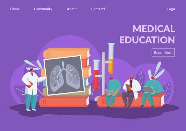 Tıp doktorları eğitim vektör illüstrasyonu web sitesi afişi, öğretim üyesi öğrencilere öğretiyor. — Stok Vektör
