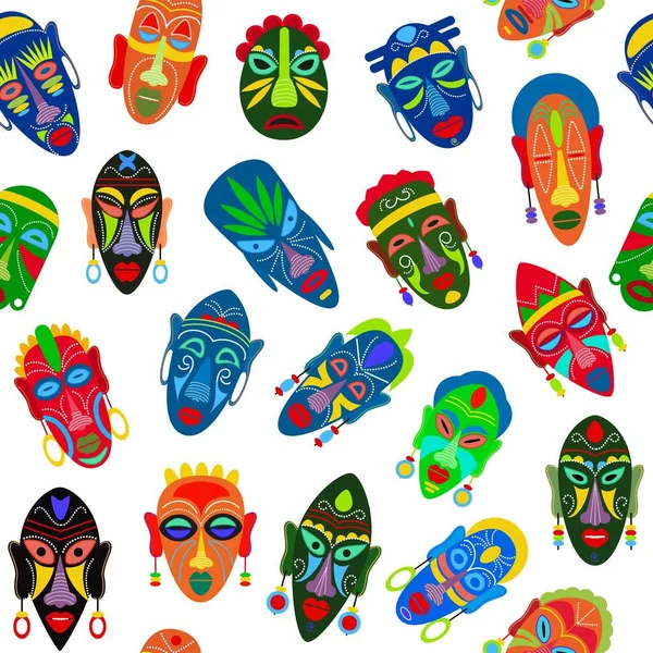 Tribal african face masks vektorillustration. nahtlose Muster Satz von traditionellen Ureinwohnern Afrikas ethnischen Symbols Masken flachen isolierten weißen Hintergrund. — Stockvektor