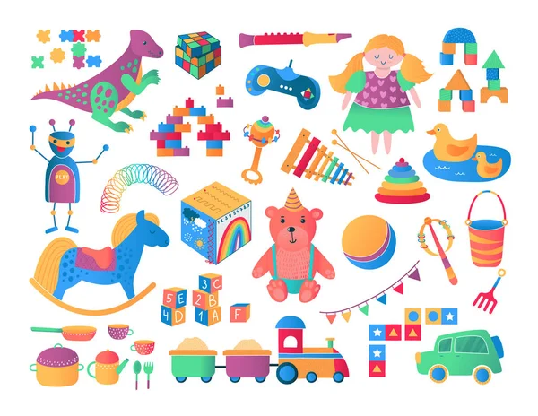 Niños y niños juguetes icono colección dibujos animados vector ilustración . — Vector de stock