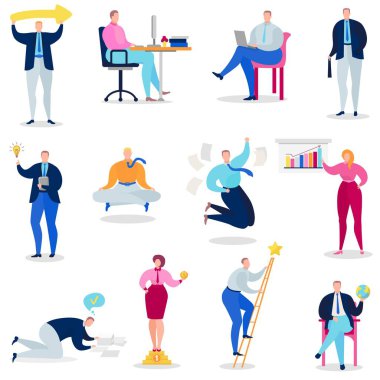 Business people work, relax, meditate and achieve their goals vector illustration
