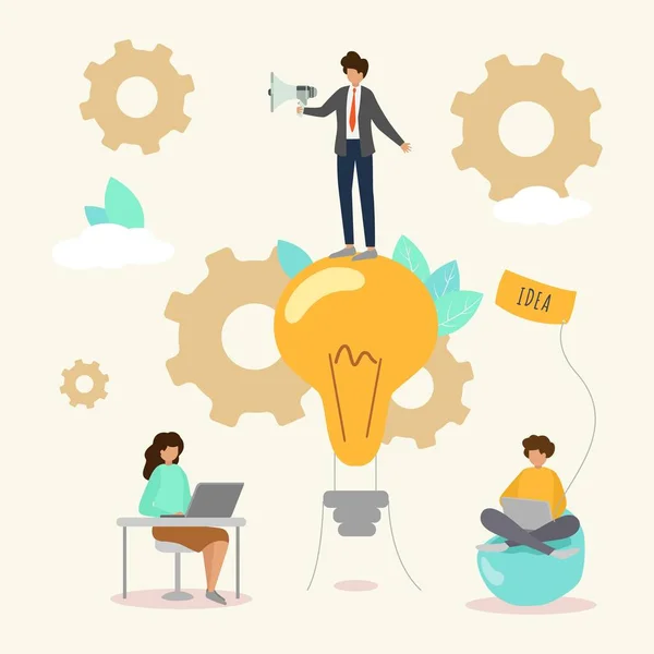 Business idea of creative people brainstorming team work startup, innovation, illustration vectorielle de solutions . — Image vectorielle