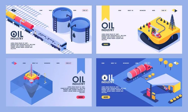 Oil industry isometric vector production with pump rig platform and transportation illustration industrial set landing web page — Stockový vektor