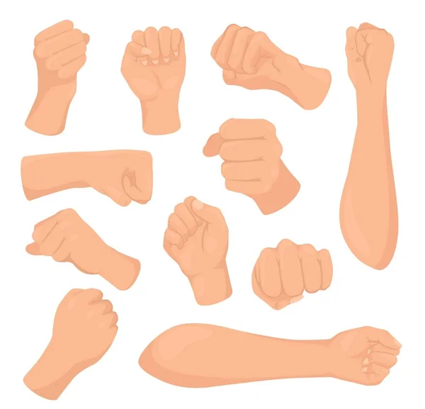Cartoon fist vector illustrations, woman hand with clenched palm, raised female hand isolated icons set — ストックベクタ