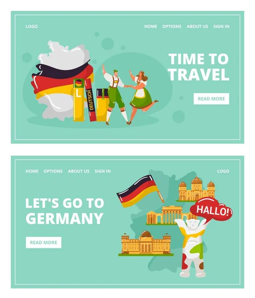 Imparare la lingua Tedesco ed viaggiare in Germania pagina web modello turismo vettoriale illustrazione . — Vettoriale Stock