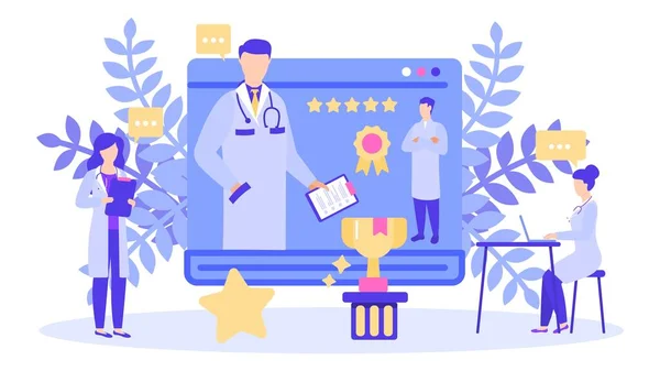 Doctor with best rating five star scores prize award vector illustration banner. — Stockový vektor