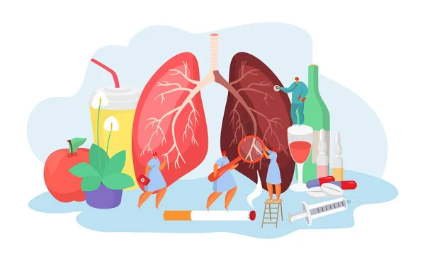 Doença pulmonar com médicos conceito médico de pneumania doença diagnóstico e tratamento ilustração vetor . —  Vetores de Stock