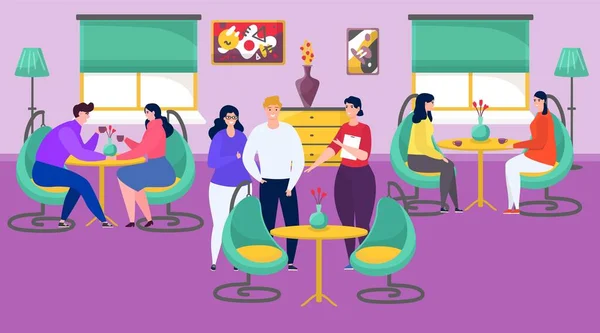 Les gens au restaurant ou café boire du café à table, réunion et parler illustration vectorielle de dessin animé . — Image vectorielle