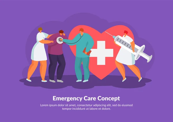 Cura di emergenza per il trattamento di infarto da parte di medici, illustrazione vettoriale di soccorso medico . — Vettoriale Stock