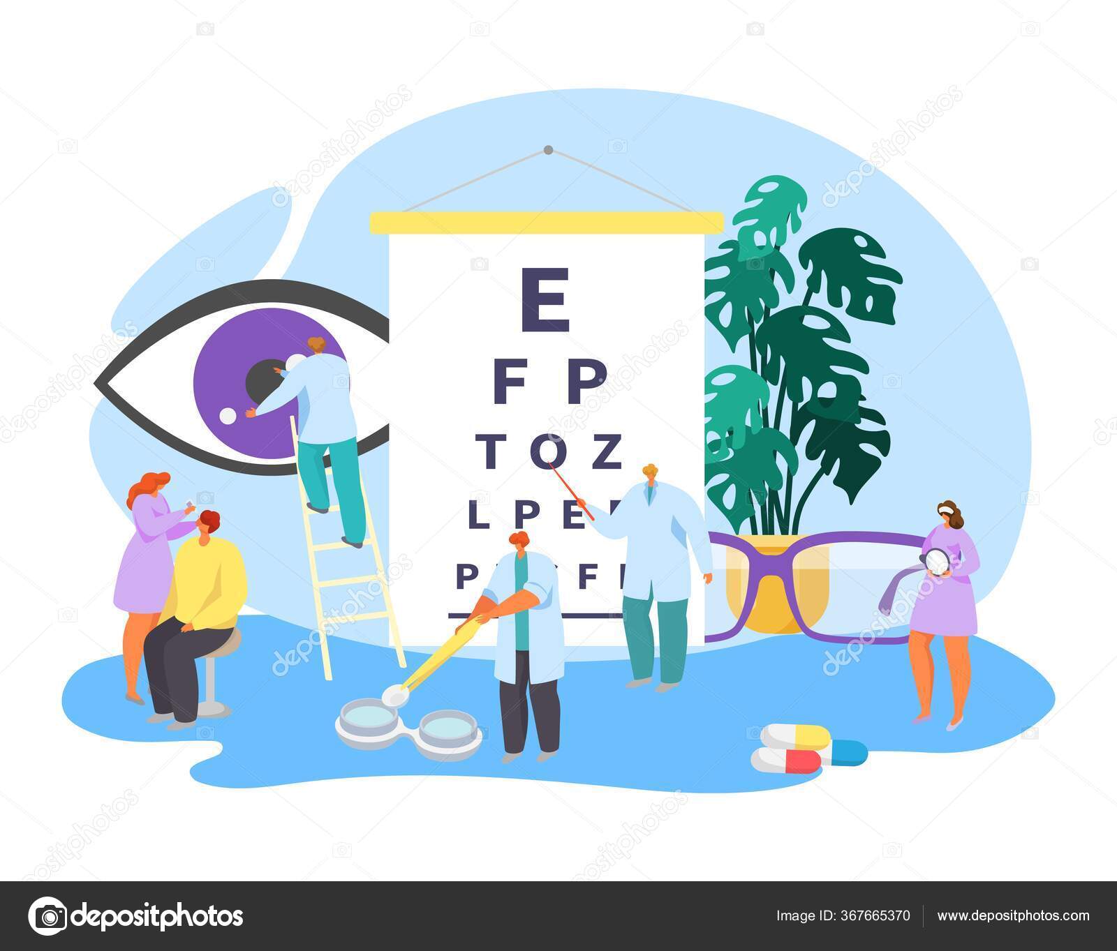Ophthalmology clinical eye care, vector illustration. Sight correction