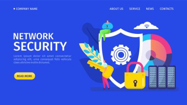 Ağ güvenliği iniş vektör çizimi. Bilgisayar virüslerini tespit eden ve enfekte dosyaları veya işletim sistemini kurtaran program