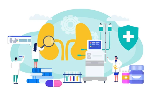 Insuficiência renal tratamento profissional, hemodiálise conceito vetor ilustração. Dispositivo especial para o tratamento de órgãos internos . —  Vetores de Stock