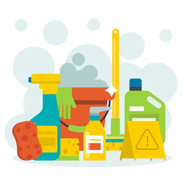 Limpar manchas líquido para limpeza, lavar as coisas, casa, ordem e saneamento em casa design, desenho animado ilustração vetor . —  Vetores de Stock