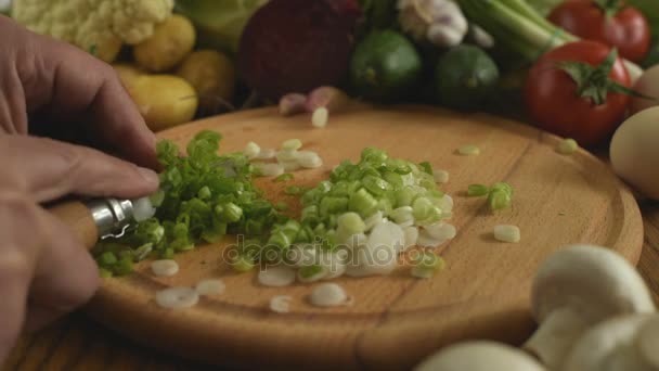 Cooking. Cutting onions — Stock Video