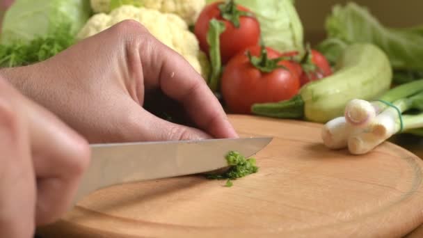 Cooking. Cutting fresh dill. — Stock Video