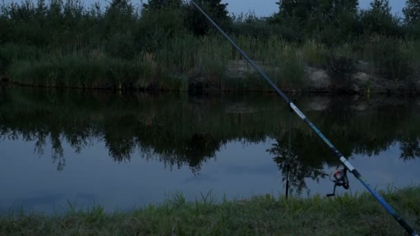 Bastón de pesca por la noche — Vídeo de stock