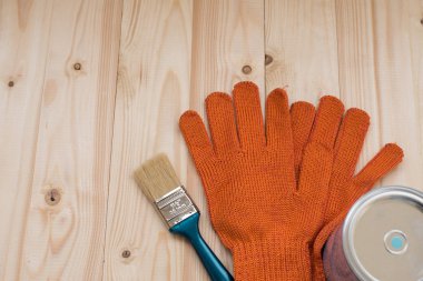 fırça, eldiven ve boya