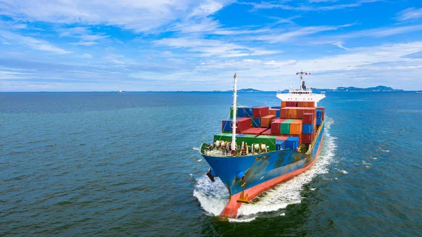 Aerial view container ship carrying container in import export b — Stock Photo, Image