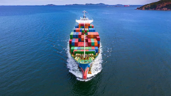 Aerial view container ship carrying container in import export b — Stock Photo, Image