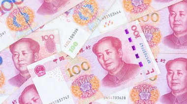 Çin kağıt para birimi Yuan renminbi banknotları beyaz torbaya