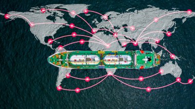 Aerial view LPG tanker gemisi, küresel işletme sıvılaştırılmış petrol gaz formu rafineri petrokimya endüstrisi, dünya çapında ticari ticaret lojistik ve taşımacılık tanker konseptiyle dünya çapında
