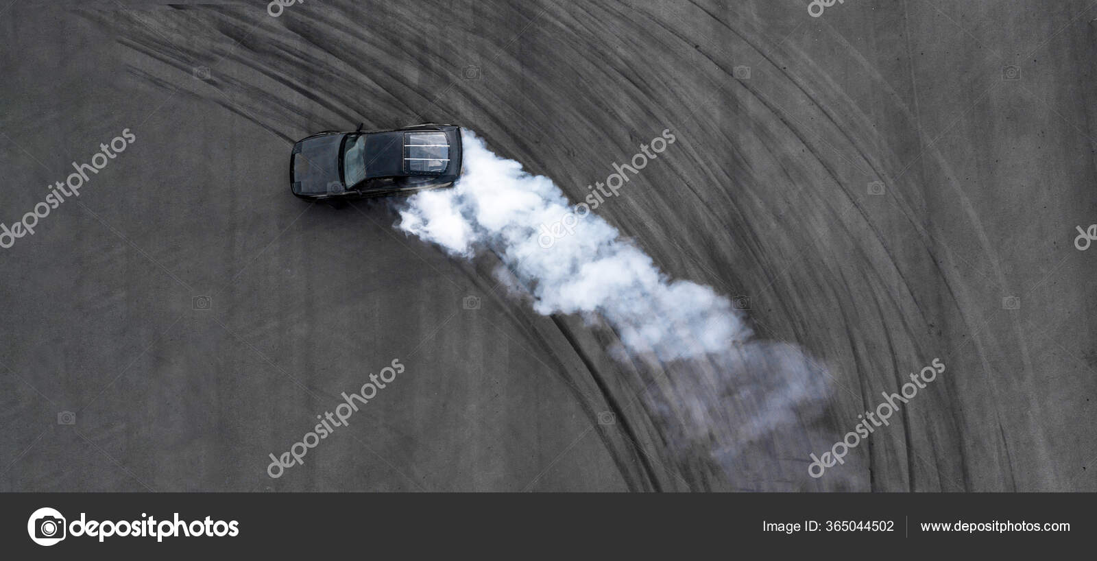 Aerial Top View Professional Driver Drifting Black Car Asphalt