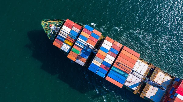 Luchtfoto Containerschip Containercontainer Box Wereldwijde Zakelijke Lading Vrachtvervoer Commerciële Handel — Stockfoto