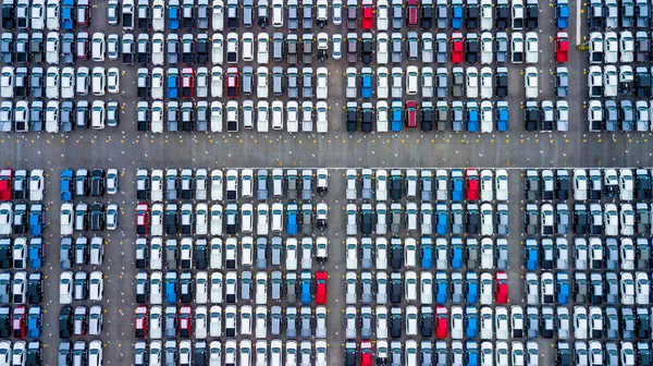 Aerial View New Cars Parking Sale Stock Lot Row New — Stock Photo, Image