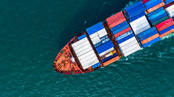 Luchtfoto Vrachtschip Containerschip Met Container Voor Uitvoer Bedrijfslogistiek Vrachtvervoer Schip — Stockfoto