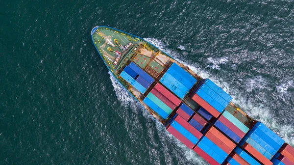 Luftbild Containerschiff Mit Containern Import Export Geschäft Logistik Und Transport — Stockfoto